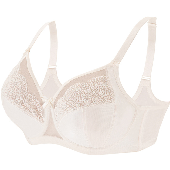 Glamorise 42D WONDERWIRE Bra Satin & Lace UNDERWIRE (FLEXI SIDE BONES) Ivory NEW - Picture 2 of 16
